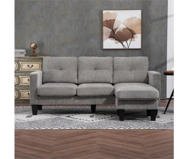 HOMCOM Sofá Chaise Longue Sofá em Forma de L Estofado em Poliéster Sofá de Canto Reversível com 3 Almofadas e Pés de Madeira para Sala de Estar Carga Máxima 180 kg 186x130x84 cm Marrom Degradado