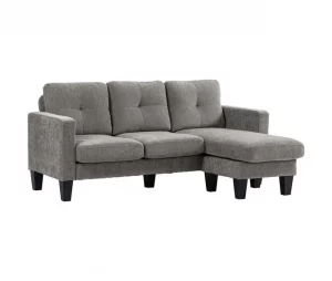 HOMCOM Sofá Chaise Longue Sofá em Forma de L Estofado em Poliéster Sofá de Canto Reversível com 3 Almofadas e Pés de Madeira para Sala de Estar Carga Máxima 180 kg 186x130x84 cm Marrom Degradado