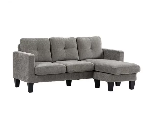 HOMCOM Sofá Chaise Longue Sofá em Forma de L Estofado em Poliéster Sofá de Canto Reversível com 3 Almofadas e Pés de Madeira para Sala de Estar Carga Máxima 180 kg 186x130x84 cm Marrom Degradado