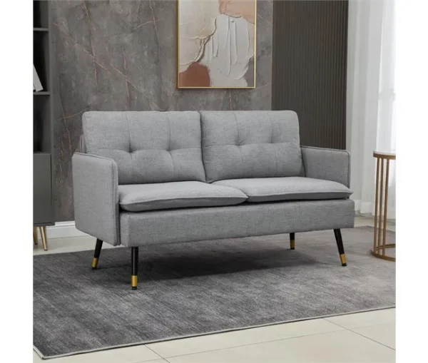 HOMCOM Sofá de 2 Lugares Sofá Moderno Estofado em Poliéster com 4 Almofadas Apoio para os Braços e Pés de Aço para Sala de Estar Escritório Carga Máxima 240 kg 139x68x80 cm Cinza