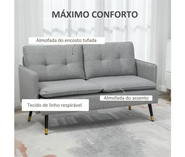 HOMCOM Sofá de 2 Lugares Sofá Moderno Estofado em Poliéster com 4 Almofadas Apoio para os Braços e Pés de Aço para Sala de Estar Escritório Carga Máxima 240 kg 139x68x80 cm Cinza
