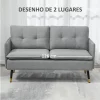 HOMCOM Sofá de 2 Lugares Sofá Moderno Estofado em Poliéster com 4 Almofadas Apoio para os Braços e Pés de Aço para Sala de Estar Escritório Carga Máxima 240 kg 139x68x80 cm Cinza