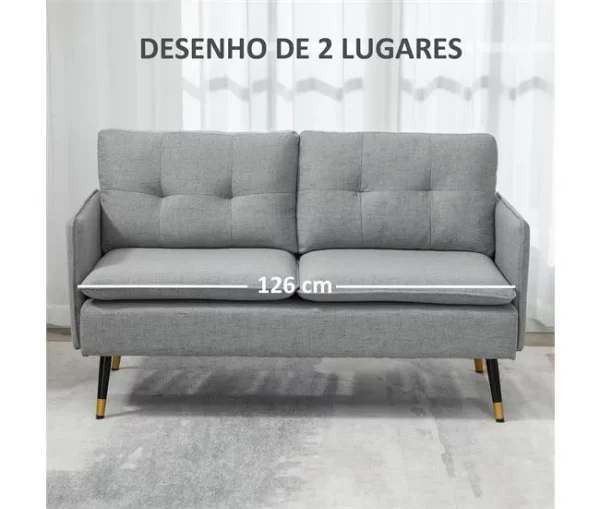 HOMCOM Sofá de 2 Lugares Sofá Moderno Estofado em Poliéster com 4 Almofadas Apoio para os Braços e Pés de Aço para Sala de Estar Escritório Carga Máxima 240 kg 139x68x80 cm Cinza