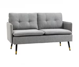HOMCOM Sofá de 2 Lugares Sofá Moderno Estofado em Poliéster com 4 Almofadas Apoio para os Braços e Pés de Aço para Sala de Estar Escritório Carga Máxima 240 kg 139x68x80 cm Cinza