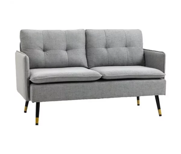 HOMCOM Sofá de 2 Lugares Sofá Moderno Estofado em Poliéster com 4 Almofadas Apoio para os Braços e Pés de Aço para Sala de Estar Escritório Carga Máxima 240 kg 139x68x80 cm Cinza