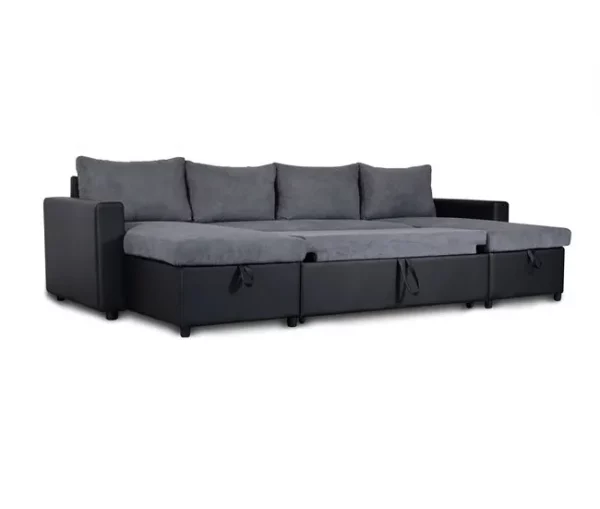 Sofá de canto U com cama 4 lugares e duas arcas GOLF cinza e preto