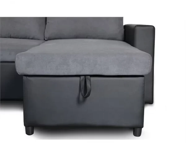 Sofá de canto U com cama 4 lugares e duas arcas GOLF cinza e preto