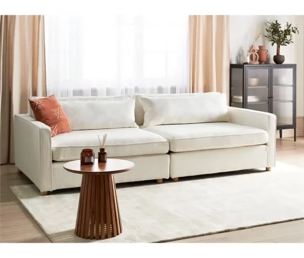 Sofá 3 lugares em bouclé branco creme VINSTRA