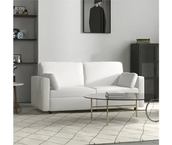 HOMCOM Sofá de 3 Lugares Sofá Sala de Estar Estofado em Poliéster com 2 Almofadas Acolchoadas Sofá Elegante 178x82x85 cm Creme
