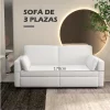 HOMCOM Sofá de 3 Lugares Sofá Sala de Estar Estofado em Poliéster com 2 Almofadas Acolchoadas Sofá Elegante 178x82x85 cm Creme