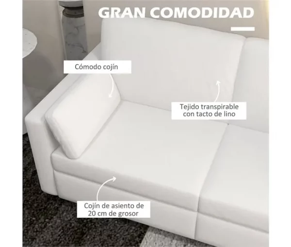HOMCOM Sofá de 3 Lugares Sofá Sala de Estar Estofado em Poliéster com 2 Almofadas Acolchoadas Sofá Elegante 178x82x85 cm Creme