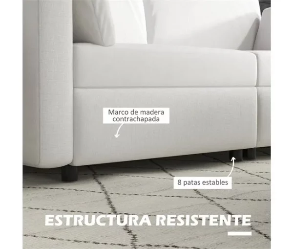 HOMCOM Sofá de 3 Lugares Sofá Sala de Estar Estofado em Poliéster com 2 Almofadas Acolchoadas Sofá Elegante 178x82x85 cm Creme