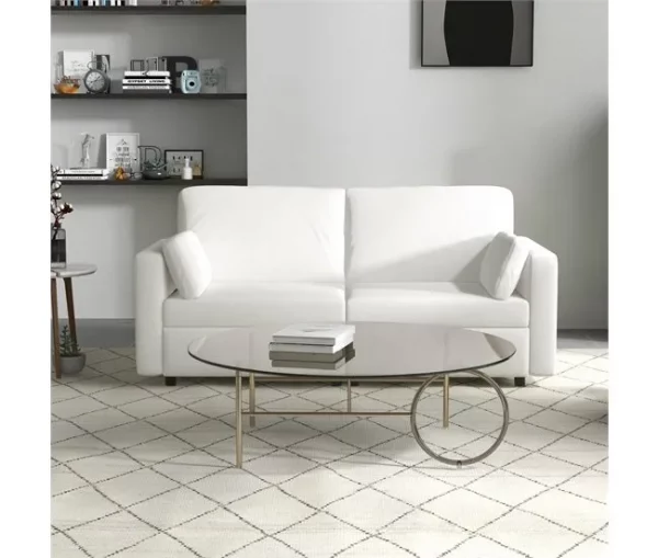 HOMCOM Sofá de 3 Lugares Sofá Sala de Estar Estofado em Poliéster com 2 Almofadas Acolchoadas Sofá Elegante 178x82x85 cm Creme