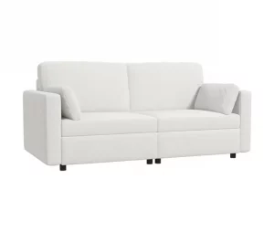 HOMCOM Sofá de 3 Lugares Sofá Sala de Estar Estofado em Poliéster com 2 Almofadas Acolchoadas Sofá Elegante 178x82x85 cm Creme