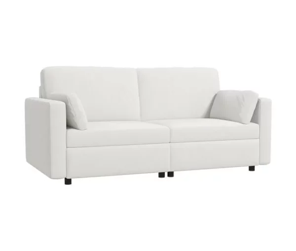 HOMCOM Sofá de 3 Lugares Sofá Sala de Estar Estofado em Poliéster com 2 Almofadas Acolchoadas Sofá Elegante 178x82x85 cm Creme