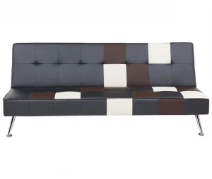 Sofá-cama de 3 lugares em pele sintética patchwork preto castanho e branco OLSKER