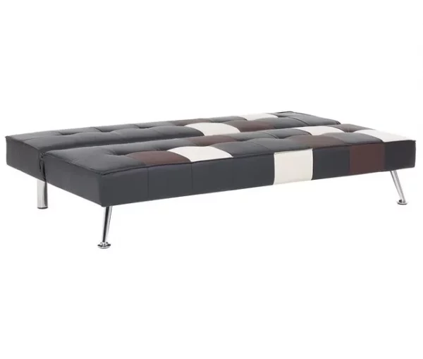 Sofá-cama de 3 lugares em pele sintética patchwork preto castanho e branco OLSKER