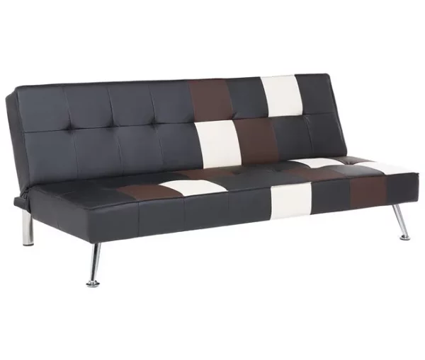 Sofá-cama de 3 lugares em pele sintética patchwork preto castanho e branco OLSKER