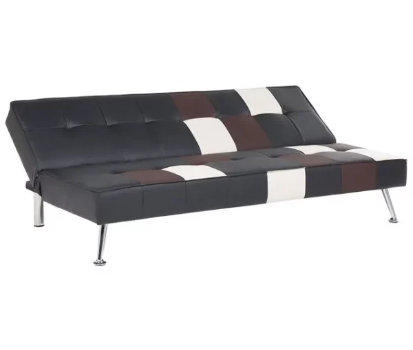 Sofá-cama de 3 lugares em pele sintética patchwork preto castanho e branco OLSKER