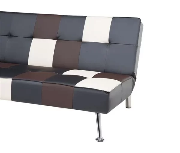Sofá-cama de 3 lugares em pele sintética patchwork preto castanho e branco OLSKER