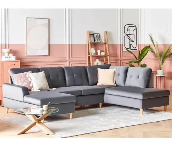 Sofá-cama em veludo cinzento 4 lugares LERUM