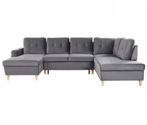 Sofá-cama em veludo cinzento 4 lugares LERUM