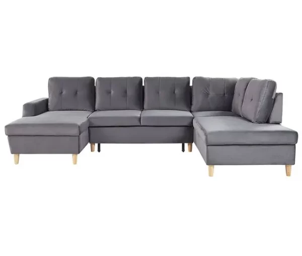 Sofá-cama em veludo cinzento 4 lugares LERUM
