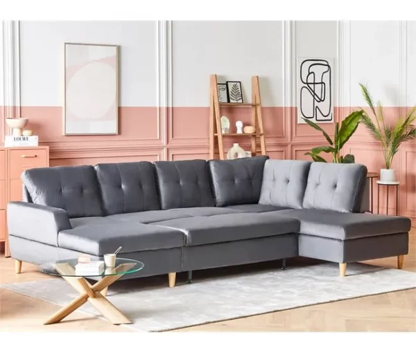 Sofá-cama em veludo cinzento 4 lugares LERUM