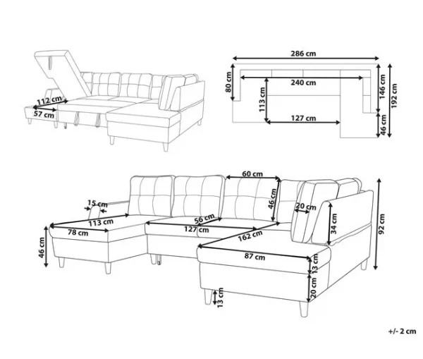 Sofá-cama em veludo cinzento 4 lugares LERUM