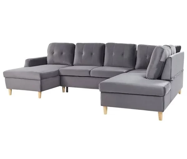 Sofá-cama em veludo cinzento 4 lugares LERUM