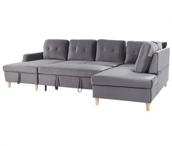 Sofá-cama em veludo cinzento 4 lugares LERUM