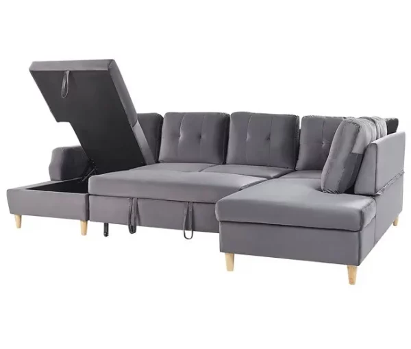 Sofá-cama em veludo cinzento 4 lugares LERUM