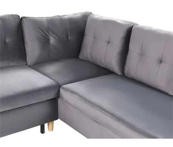 Sofá-cama em veludo cinzento 4 lugares LERUM