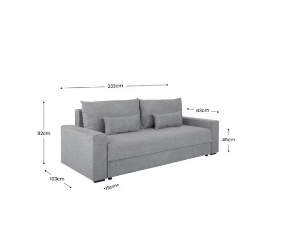 Sofá-cama PIA 3 lugares com arca cinzento