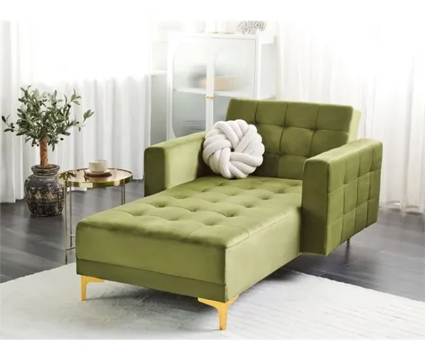 Chaise-longue reclinável em veludo verde ABERDEEN