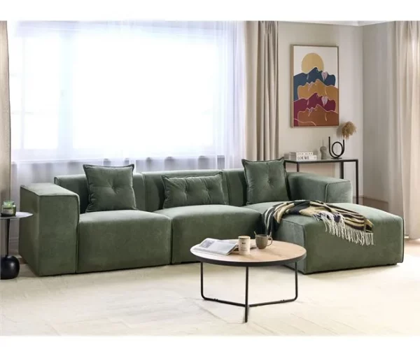 Sofá de canto em tecido de chenille verde escuro versão à esquerda DOLVA