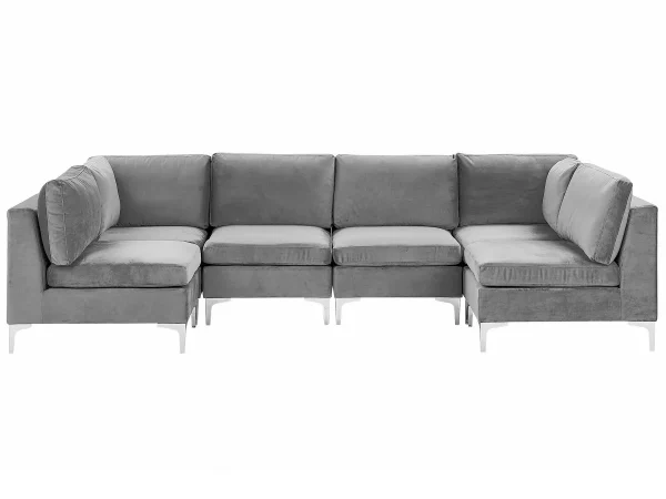 Sofa U-Form EVJA Samtstoff grau CH
