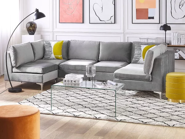 Sofa U-Form EVJA Samtstoff grau CH
