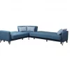 Sofá cama Dlorin, Sofá-cama de canto com 4 almofadas incluídas, Sofá da sala em tecido acolchoado com abertura click-clac, península reversível, 302x234h88 cm, Azul