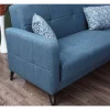 Sofá cama Dlorin, Sofá-cama de canto com 4 almofadas incluídas, Sofá da sala em tecido acolchoado com abertura click-clac, península reversível, 302x234h88 cm, Azul