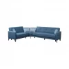Sofá cama Dlorin, Sofá-cama de canto com 4 almofadas incluídas, Sofá da sala em tecido acolchoado com abertura click-clac, península reversível, 302x234h88 cm, Azul