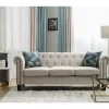 Sofá de 3 lugares em tecido creme com tachas metálicas CHESTERFIELD