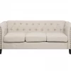 Sofá de 3 lugares em tecido creme com tachas metálicas CHESTERFIELD