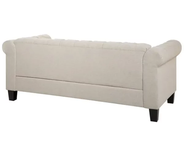 Sofá de 3 lugares em tecido creme com tachas metálicas CHESTERFIELD