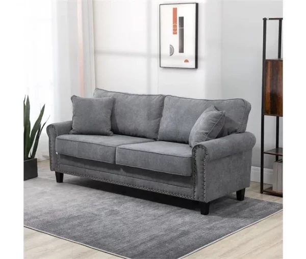 HOMCOM Sofá de 2 Lugares Sofá de Sala de Estar Moderno Estofado em Poliéster com 2 Almofadas Pés de Madeira de Borracha 196x80,5x89cm Cinza