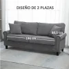 HOMCOM Sofá de 2 Lugares Sofá de Sala de Estar Moderno Estofado em Poliéster com 2 Almofadas Pés de Madeira de Borracha 196x80,5x89cm Cinza