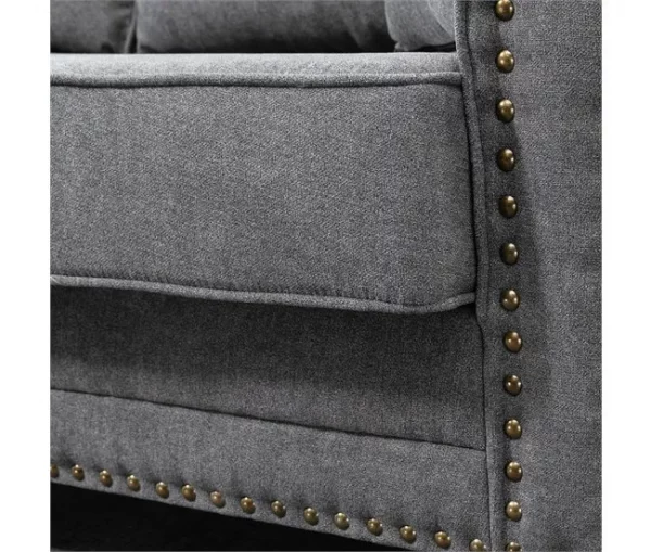 HOMCOM Sofá de 2 Lugares Sofá de Sala de Estar Moderno Estofado em Poliéster com 2 Almofadas Pés de Madeira de Borracha 196x80,5x89cm Cinza
