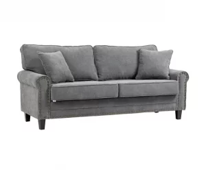 HOMCOM Sofá de 2 Lugares Sofá de Sala de Estar Moderno Estofado em Poliéster com 2 Almofadas Pés de Madeira de Borracha 196x80,5x89cm Cinza
