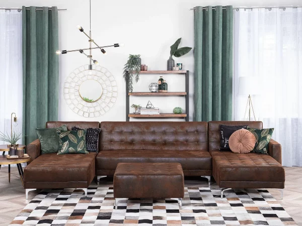 Sofa ABERDEEN U-förmig Lederoptik Old Style Braun CH