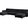 Sofá-cama em forma de U de 5 lugares em veludo preto ABERDEEN